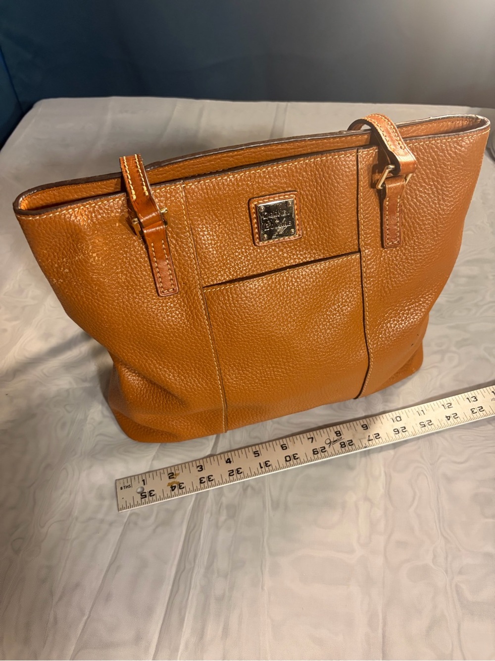 Dooney & Bourke Cognac Pebbled Leather Tote with Front Pocket
